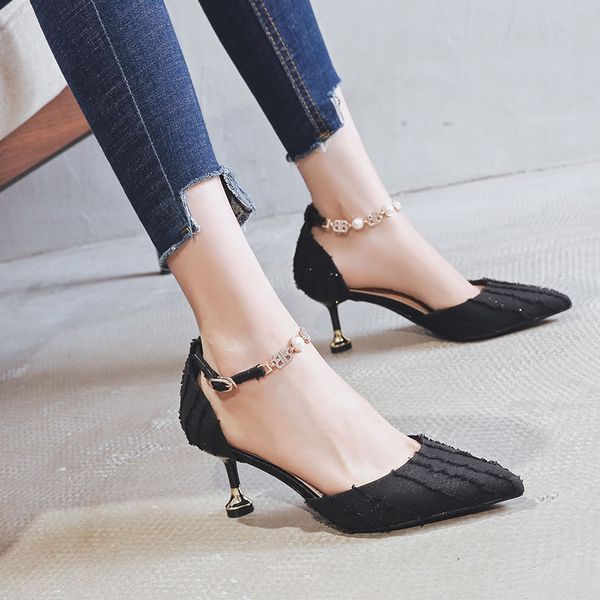 

women classic black pointed toe buckle strap high heel shoes ladies fashion office pumps zapato tacon e5958