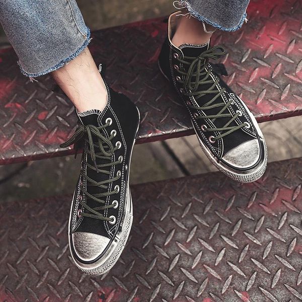

группа new high top холст обувь мужчин кроссовки на шнуровке повседневная обувь унисекс классический стиль ретро черный высокое качество жен, Black