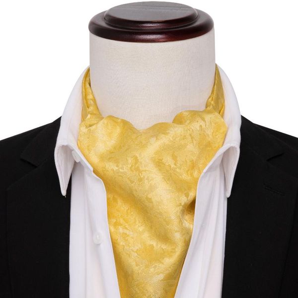 

ascot tie for men yellow silk cravat floral necktie set handkerchief cufflinks male paisley ties for wedding party barry.wang, Black;gray