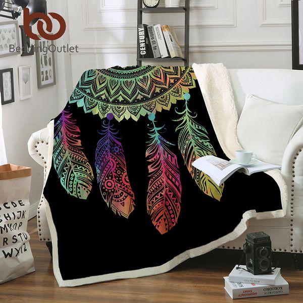 

новый дизайн dreamcatcher sherpa бросьте одеяло bohemian mandala шерпа руно одеяло на кровати диван цветной плед покрывало