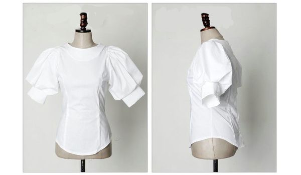 

sherhure 2020 new puff short lantern sleeve white fashion for back button slim blouse women cotton shirt