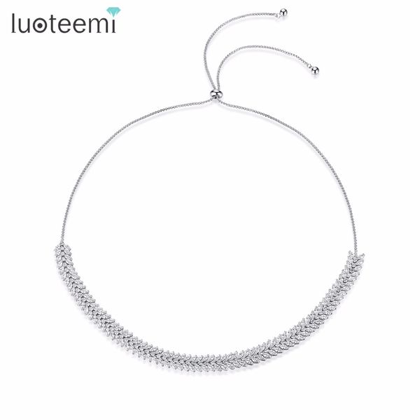 

luoteemi popular vintage necklace for women wedding party luxury shining cz adjustable round bone chain choker christmas gift, Silver