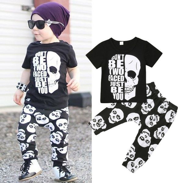 

2pcs kids baby boys skull t-shirt harem pants leggings outfits clothes, White