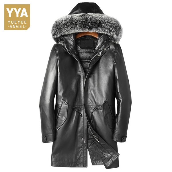 Fox Fur Hooded Long Down Jackets Real Sheepskin Warm Brand Black Genuine Leather Coats Mens Luxury High Quality Outerwear Man Uk 2019 From Insideseam