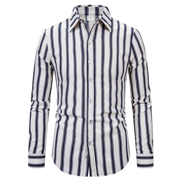 

men's business blouse fashion design casual shirt long-sleeved lapel striped shirt men office workwear camisa masculina, White;black