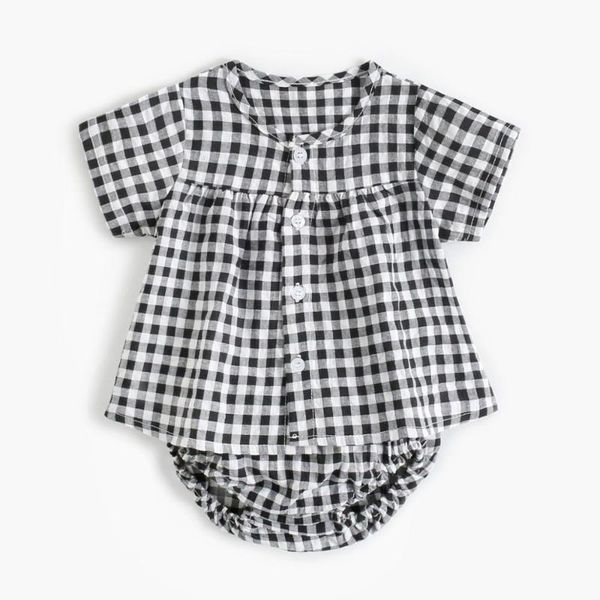 

2020 new stylish girls 2 pcs plaid set blouse+ruffles shorts summer kids girls suits 0-3t, White