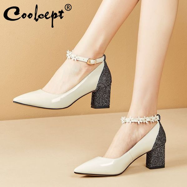 

coolcept size 33-48 new arrival women pumps bling flower office party wedding high heel shoes woman dancing work pumps footwear, Black