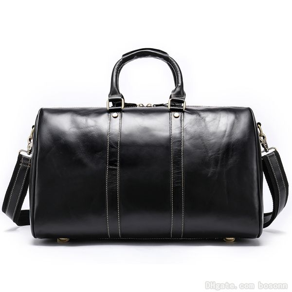 

good quality genuine leather duffel bag famous brand vintage designer weekend travel bags carry on luggage bag (black coffee