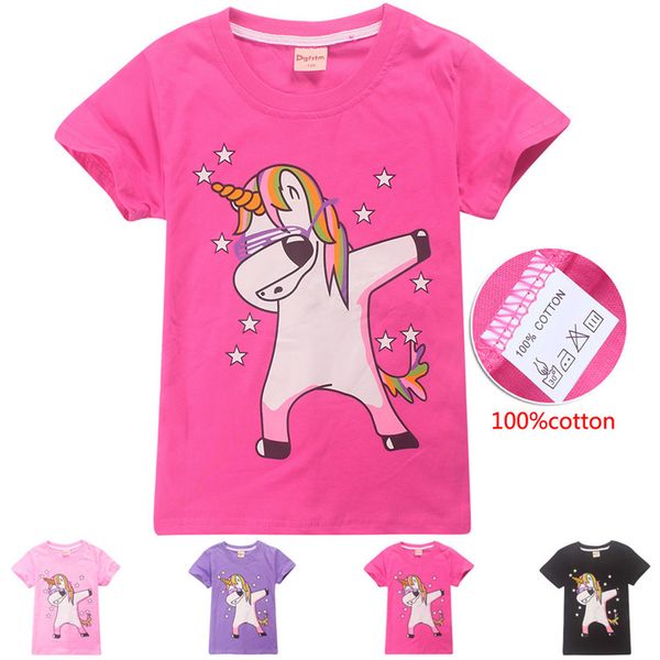 

100% cotton kids cartoon t-shirts 4 colors unicorn printed summer 4-12y girls t shirt tees kids designer clothes girls fj09, Blue