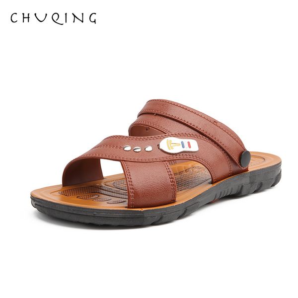 

chuqing 2019 summer fashion men non-slip comfortable leather sandals men's breathable casual shoes beach sandals for men, Black