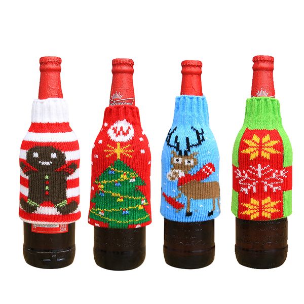 

new year christmas decorations champagne wine bottle knitting cover bag banquet xmas dinner party decoration supplies