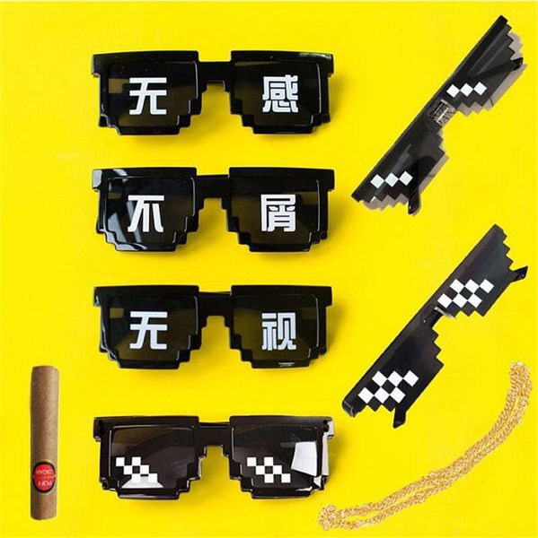 

cubojue punk sunglasses men women novelty party glasses mosaic pixel sunglass wholesale 10 pcs lot cheap, White;black