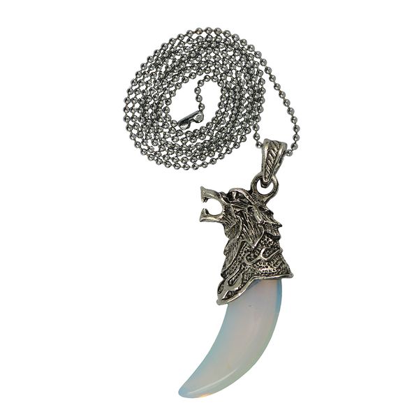 

mens head tooth crystal pendant ball chain necklace white, Silver