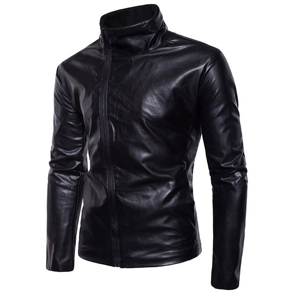 

мђжин веной и оен новй ил плоной ве коой zipper stand collar локомоив кожа, Black