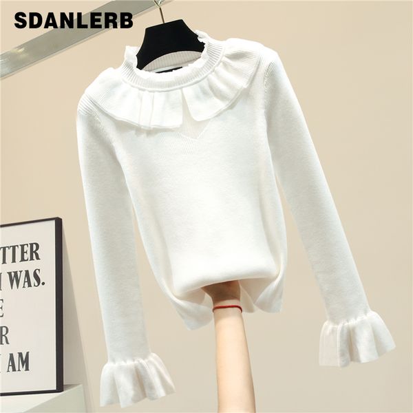 

horn sleeve sweater women turtleneck slim-fit knit sweater bottoming shirt women's 2020 new autumn winter jumper, White;black