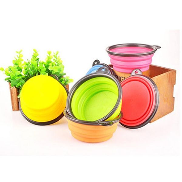 

portable silicone pet bowl solid color collapsible easy take pets product food water feeding bowls folding dog cat travel bowls