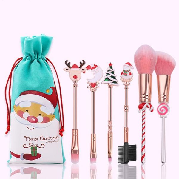 

6/7pcs christmas makeup brushes set maquiagem foundation powder cosmetic brush kit eyeshadow elk santa claus makeup tools