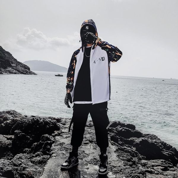 

summer new brand japan dragon camouflage jacket for men super thin light sunscreen windbreak casual hip hop hoodie street wear, Black;brown