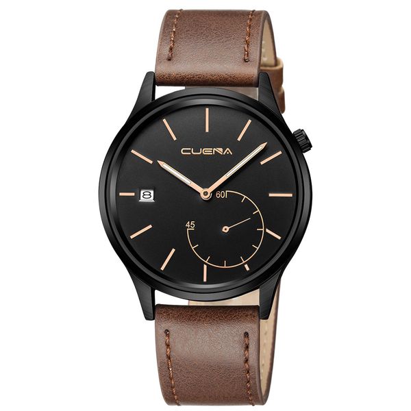 

2019 reloj hombre watches men fashion sport stainless steel case leather band watch quartz wristwatch clock relogio masculino, Slivery;brown