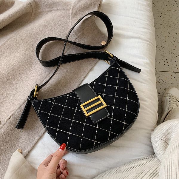 

women bag new 2020 fashion matte diamond texture wild shoulder messenger saddle bag crossbody bags for women