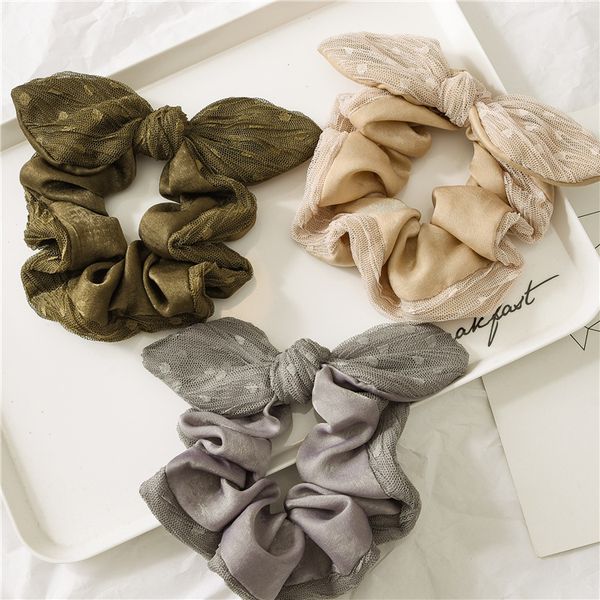 

europe and america new style large size eared knot large intestine ring hairband double color wide lace fabrics circle he, Brown