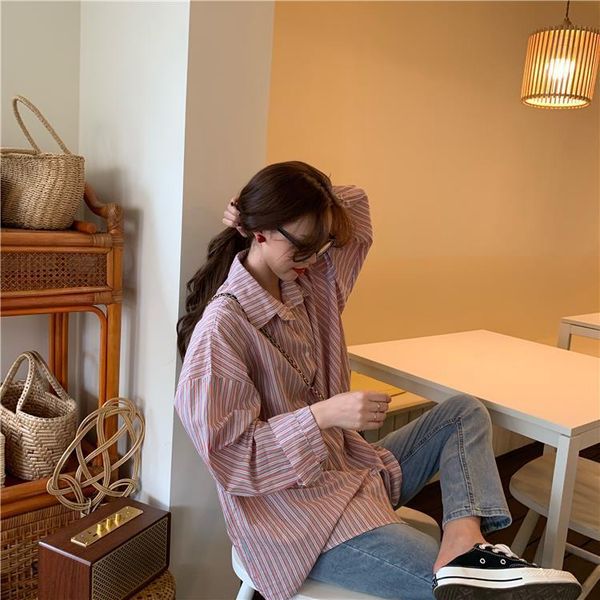 

vertical stripe shirt women's design sense small retro hong kong style 2019 new exterior wear elegant shirt in early autumn, White