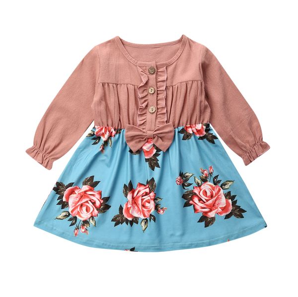 

Toddler Baby Girl Party Dress Long Sleeve Floral Bowknot Ruffle Dresses 1-6Y Kids Girls Spring Autumn Sundress