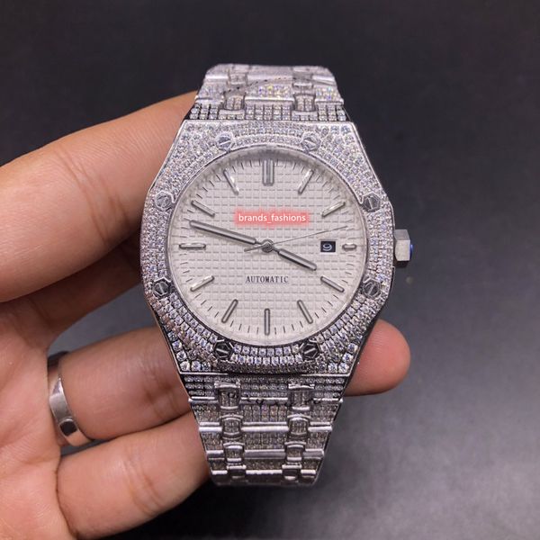 

selling men's business watches white face watch silver stainless steel case diamond strap watch automatic sports wristwatch, Slivery;brown