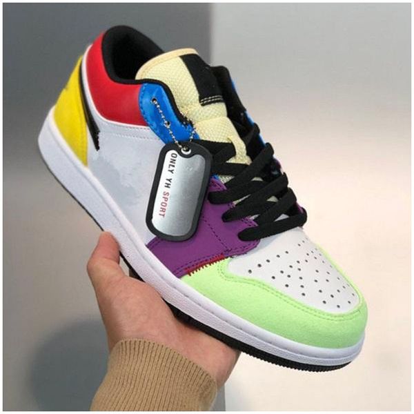 

2020 new jumpman 1 mid gs multicolor classic kids basketball shoes for men women 1s low sports shoes sneakers trainers, Black