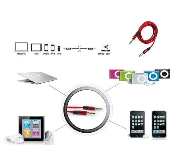 Aux-Kabel, Hilfskabel, 3,5 mm Stecker auf Stecker, Audiokabel, 1,2 m, Stereo-Auto-Verlängerungskabel für digitale Geräte, 7 Farben