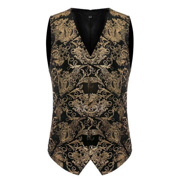 

mens gold metallic paisley printed стимпанк жилет однобортный v шеи свадебные жилет мужчины tuxedo аристократ жилеты gilet xl, Black;white