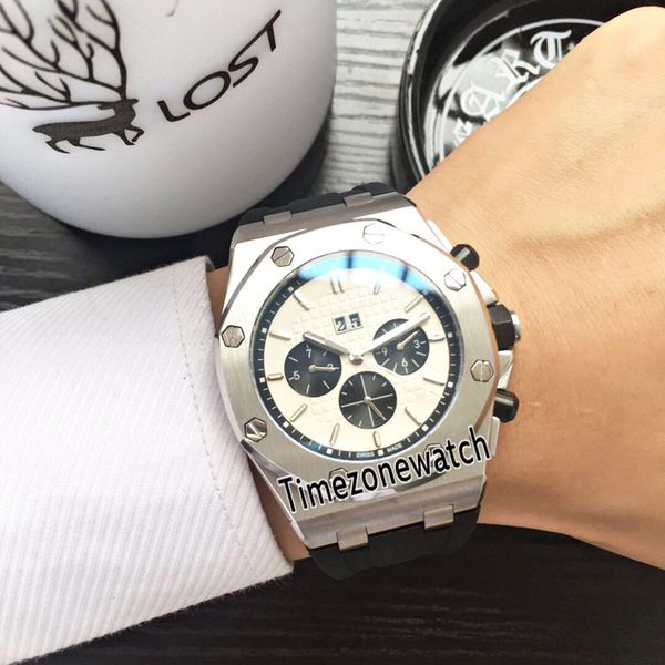 

новый royal date белый циферблат черный subdial 26331st автоматические многофункциональные мужские часы стальной корпус 316l резиновый ремеш, Slivery;brown