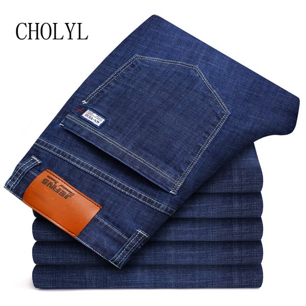 

2019cholyl new men's thin light jeans brand jeans fashion men casual slim straight high stretch jean men big size 28-46, Blue