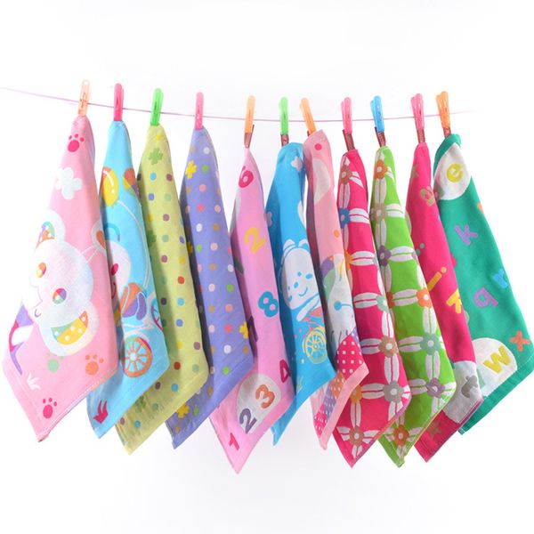

3pcs 100% cotton baby cartoon gauze towel with hook absorbent square face towel newborn children cute hand handkerchief
