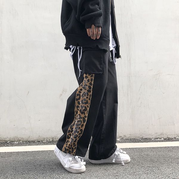 

uncledonjm leopard print cargo pants men harajuku hip hop streetwear loose joggers man sweatpants techwear lnl-gh03, Black
