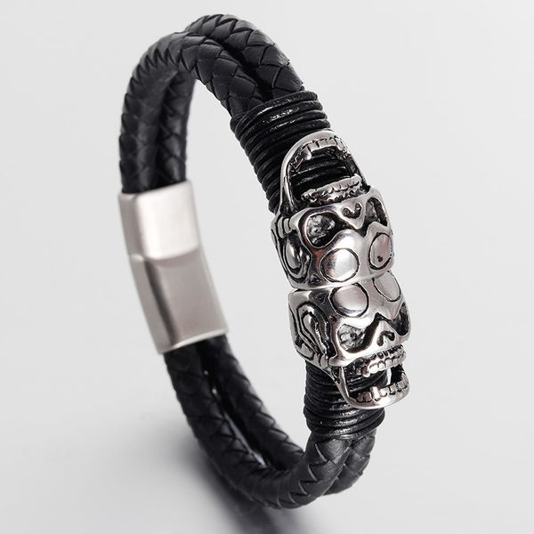 

skeleton bracelets handmade woven bracelet mens genuine leather, Golden;silver