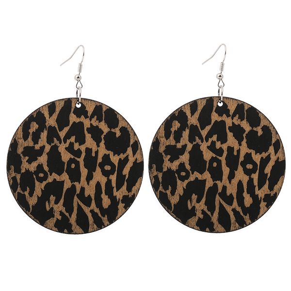 

qiaohe 1 pair good quality wood earrings african woman wooden brincos round leopard print pendant 6cm/2.36'' e234, Silver