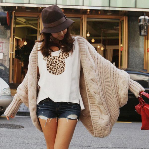 

2020 new women casual korea loose shawl batwing sleeves lady knit sweater coat woolen women cardigans jacket fs5680, White;black