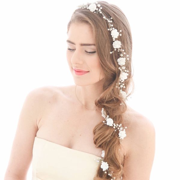 

handmade crystal flower bridal hairband rhinestone hair piece women simulated-pearl diy jewelry wedding tiaras crown accessories, Golden;white