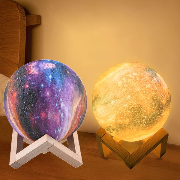 

usb rechargeable moon lamp 3d print moonlight luna bedroom led night light home decor 16 colors touch switch starry sky lamp