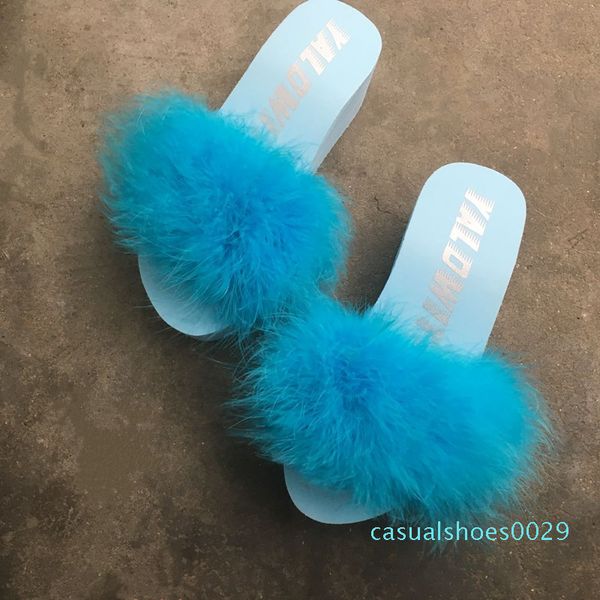 

2020 fur slides women ostrich sandals with feathers female sweet sandals beach shoes summer pantufa fashion flip flops c29, Black