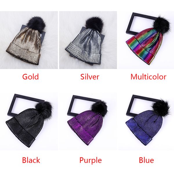 

autumn winter beanie cute hair ball cap windproof soft crochet metallic shiny girl women hats pompom warm knitted solid