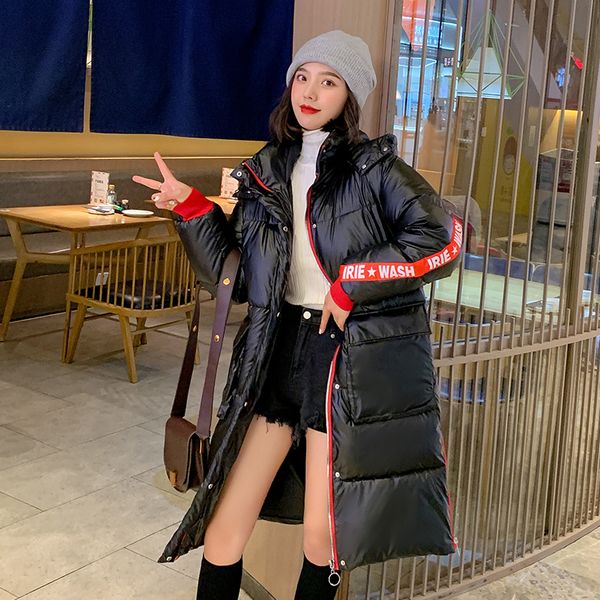

tide winter glossy down parka women waterproof coat fashion jacket long loose winter warm thick parka women jacket, Black