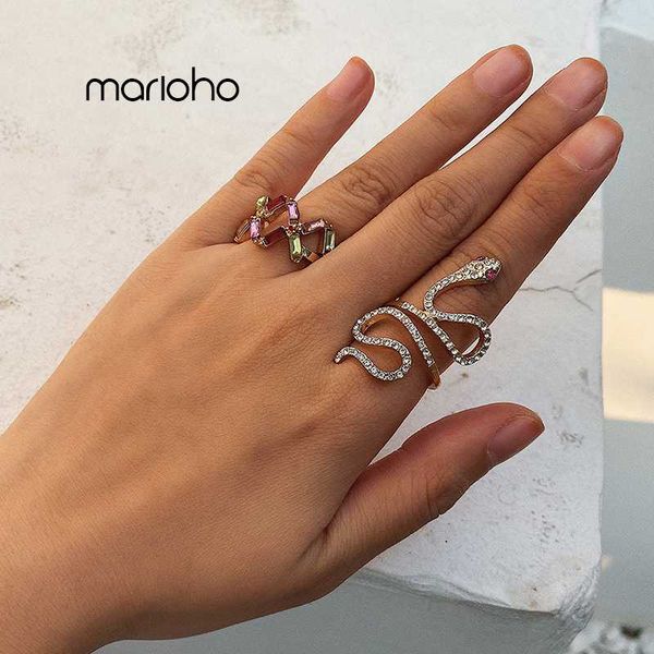 

european 3 pcs/set metal irregular color rhinestone snake ring for women alloy gold color set finger ring simple jewelry party, Golden;silver
