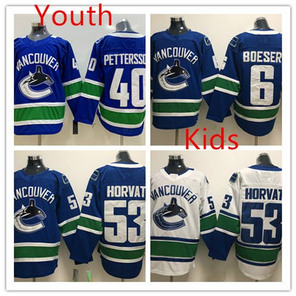 

молодежь ванкувер # 40 elias pettersson хоккей джерси дети прошитый # 6 брок бозера # 53 bo хорват ванкувер джерси, Black;red