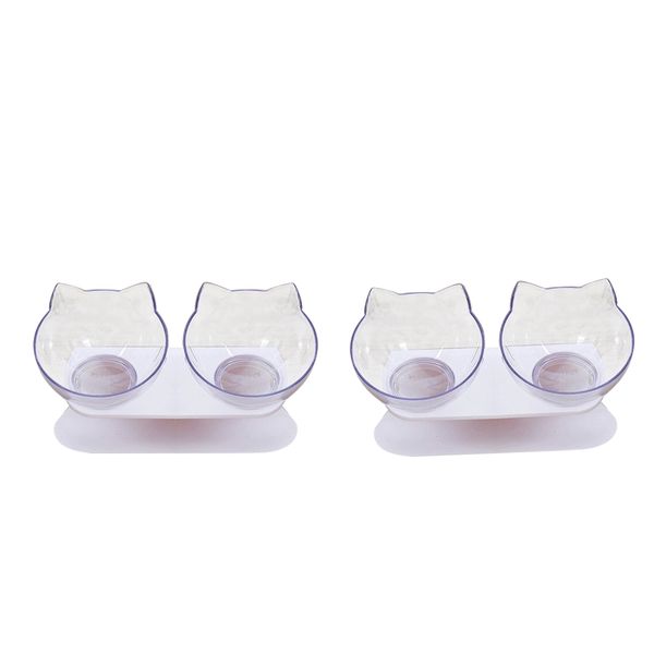 

2pcs cat kitty elevated food bowls 15° tilted raised feeder for small pet