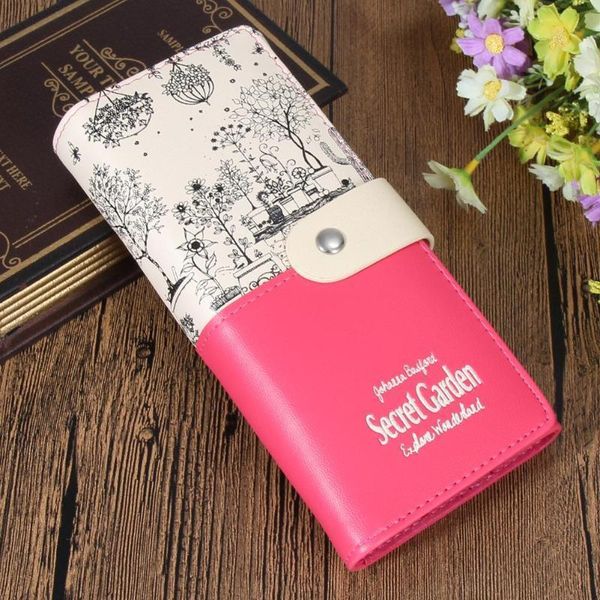 

wallets women's purse pu leather long wallet secret garden pattern card slot clutch carteras mujer monederos carteras z95, Red;black