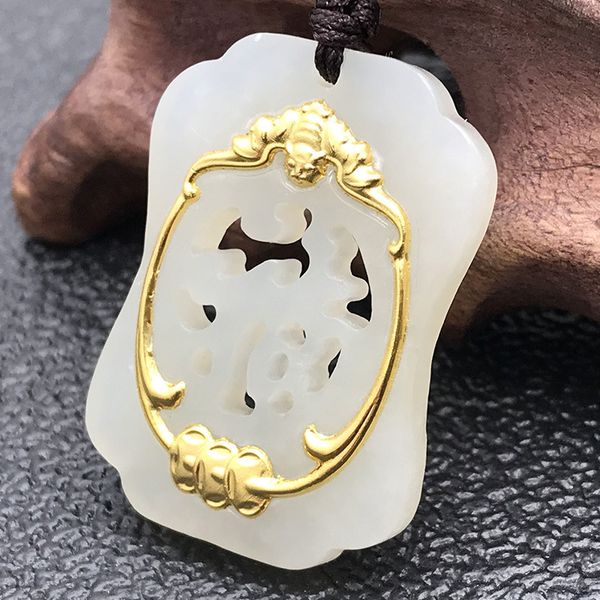 

natural hetian gold jade gold pendant for women men blessing pendant male and female bat white jade necklace, Silver