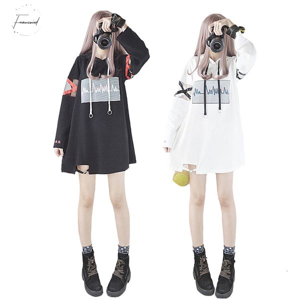 

2019 korea women lolita long hoodies pullover ecg japanese harajuku fashion graphic female white sweatshirt with heart kawaii gothic, Black