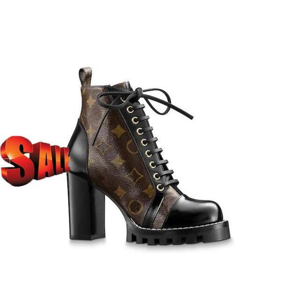 

горячие женские кожаные сапоги star trail популярный vogue каблук черные кожаные шнурки вулканизат подошва роскошь 1a2y7w bootswith boxs, Black